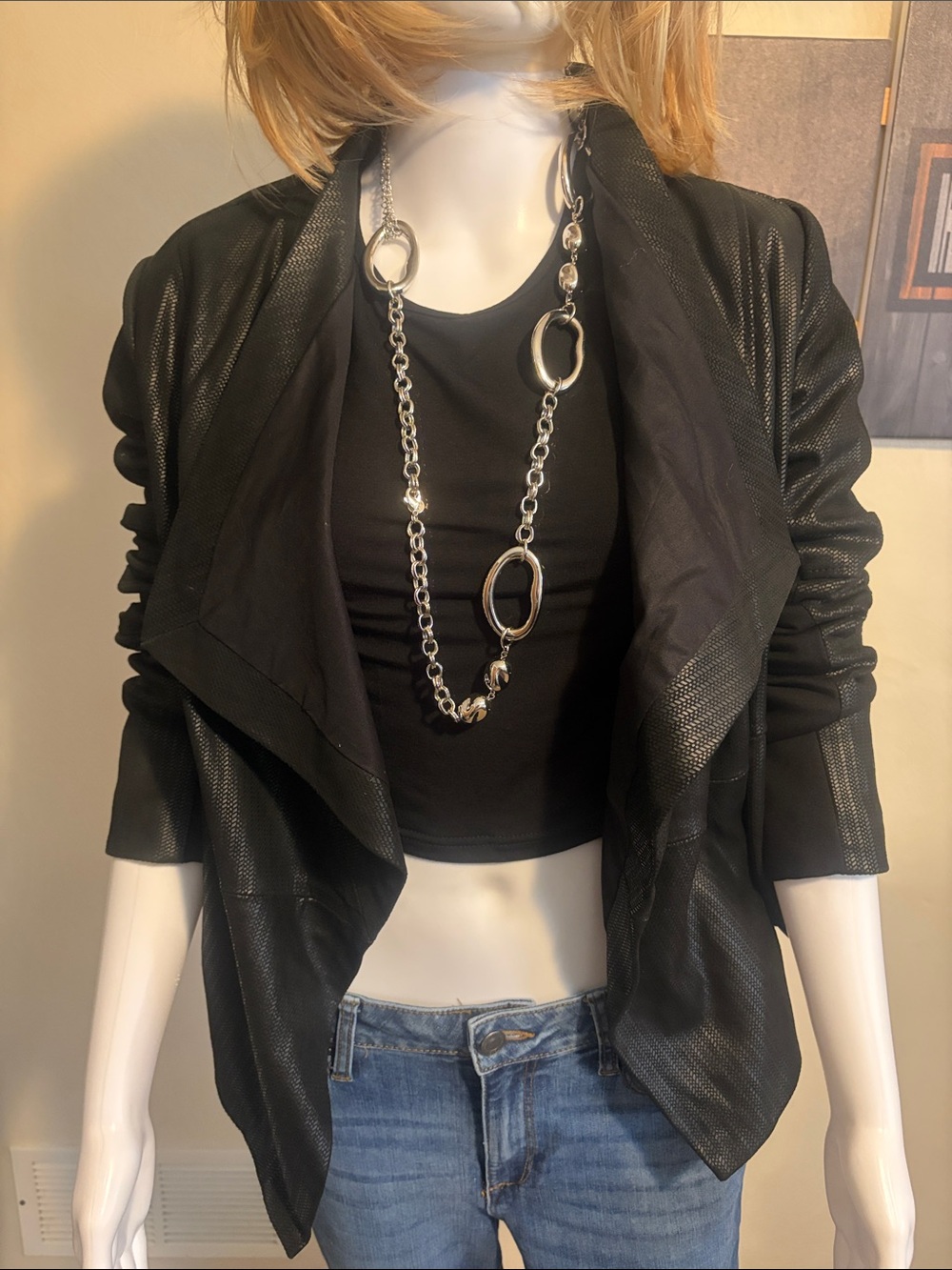 GILI♦️WATERFALL COLLAR LEATHER JACKET